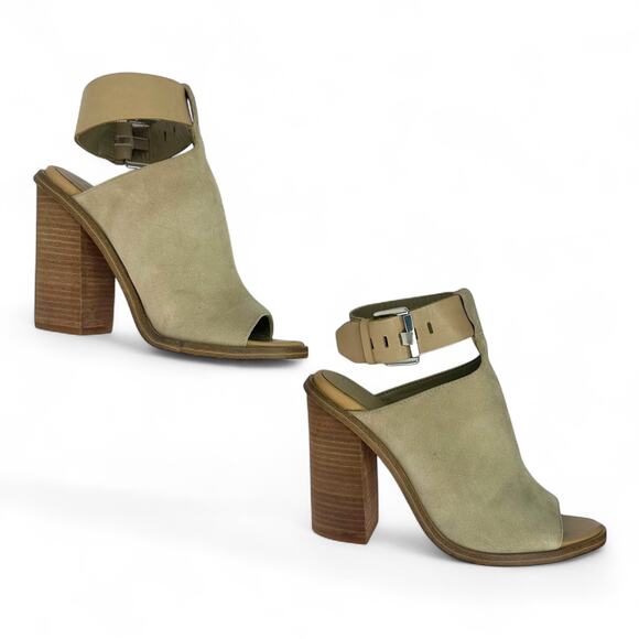 Marc Fisher Women's Vashi Ankle Strap Heels 7 Beige Tan Neutral Suede Sandals - Picture 5 of 11